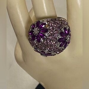Big purple rhinestone/glass bling bling statement cocktail ring sz 8.5